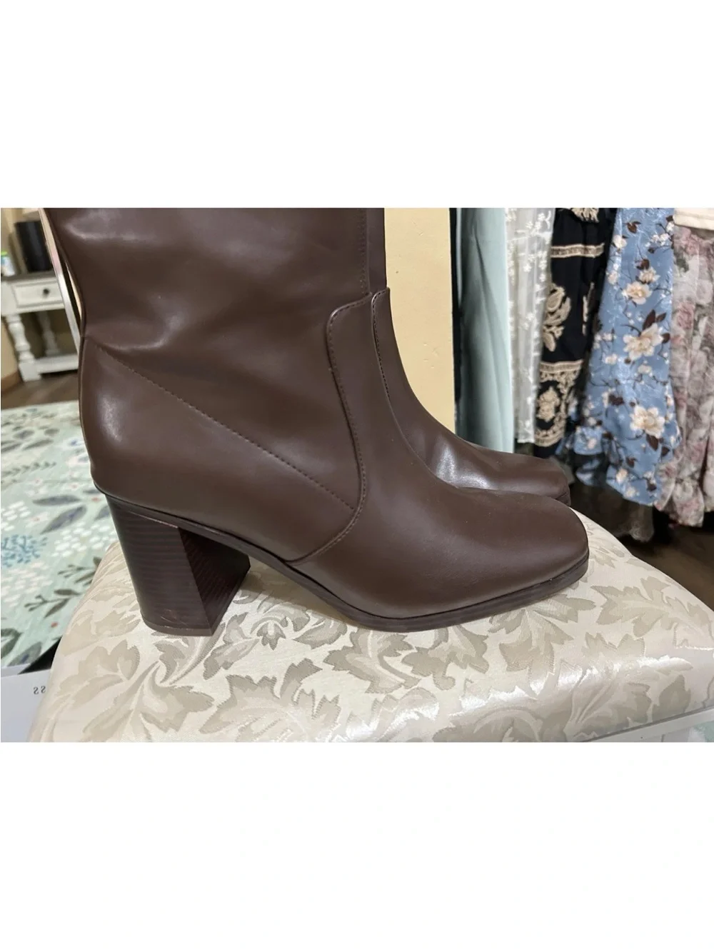 Kohl's Dark Brown Faux-Leather Block Heel Ankle Boots